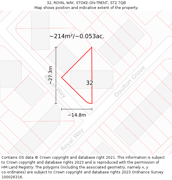 32, ROYAL WAY, STOKE-ON-TRENT, ST2 7QB: Plot and title map