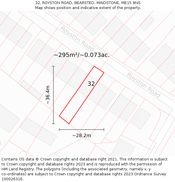 32, ROYSTON ROAD, BEARSTED, MAIDSTONE, ME15 8NS: Plot and title map