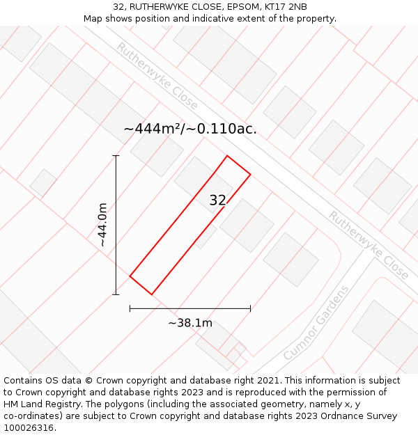 32, RUTHERWYKE CLOSE, EPSOM, KT17 2NB: Plot and title map