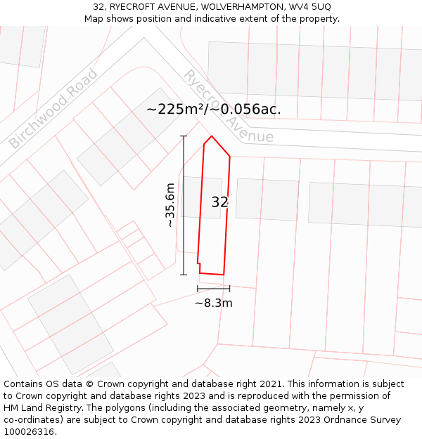 32, RYECROFT AVENUE, WOLVERHAMPTON, WV4 5UQ: Plot and title map