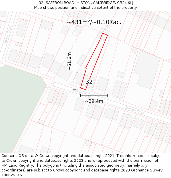 32, SAFFRON ROAD, HISTON, CAMBRIDGE, CB24 9LJ: Plot and title map