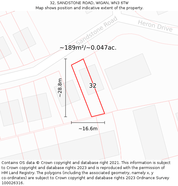 32, SANDSTONE ROAD, WIGAN, WN3 6TW: Plot and title map