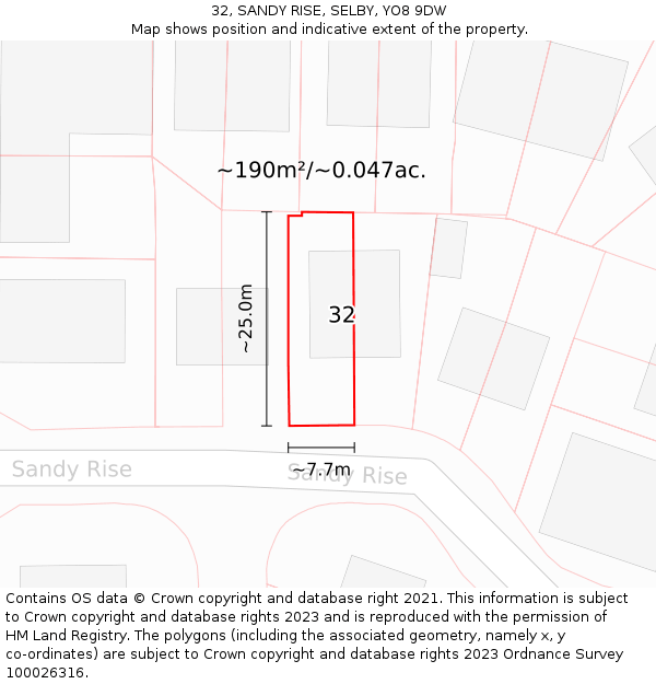 32, SANDY RISE, SELBY, YO8 9DW: Plot and title map
