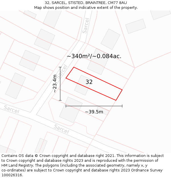 32, SARCEL, STISTED, BRAINTREE, CM77 8AU: Plot and title map