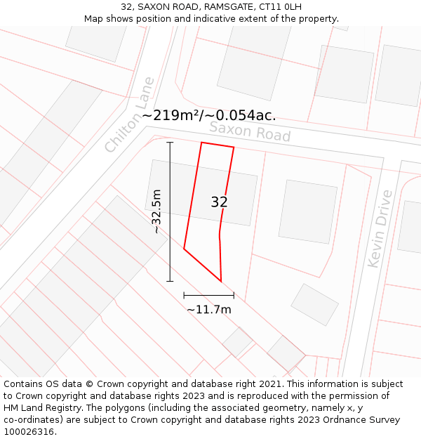 32, SAXON ROAD, RAMSGATE, CT11 0LH: Plot and title map