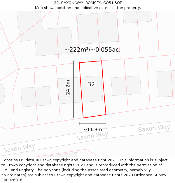 32, SAXON WAY, ROMSEY, SO51 5QF: Plot and title map