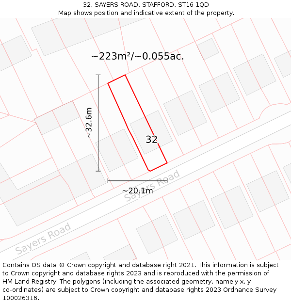 32, SAYERS ROAD, STAFFORD, ST16 1QD: Plot and title map