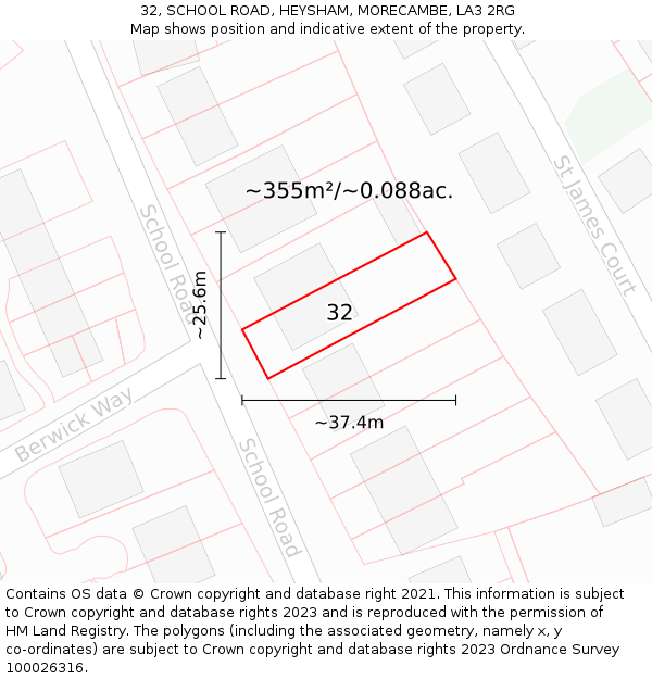 32, SCHOOL ROAD, HEYSHAM, MORECAMBE, LA3 2RG: Plot and title map