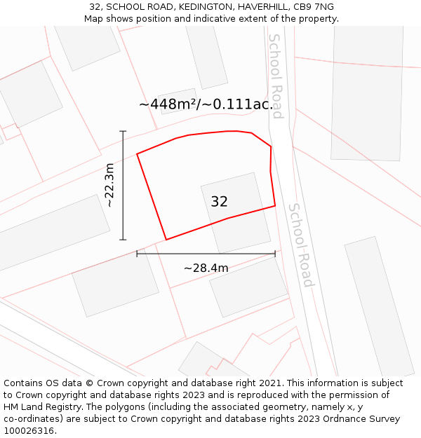 32, SCHOOL ROAD, KEDINGTON, HAVERHILL, CB9 7NG: Plot and title map