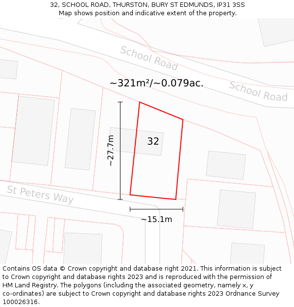 32, SCHOOL ROAD, THURSTON, BURY ST EDMUNDS, IP31 3SS: Plot and title map
