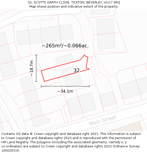 32, SCOTTS GARTH CLOSE, TICKTON, BEVERLEY, HU17 9RQ: Plot and title map