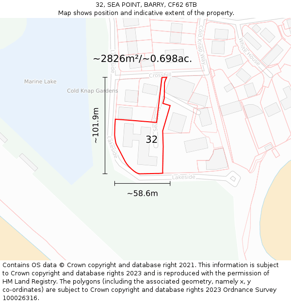 32, SEA POINT, BARRY, CF62 6TB: Plot and title map