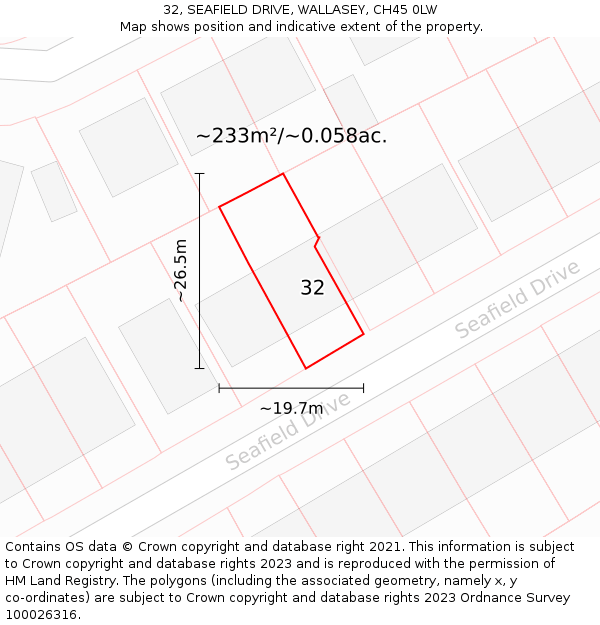 32, SEAFIELD DRIVE, WALLASEY, CH45 0LW: Plot and title map
