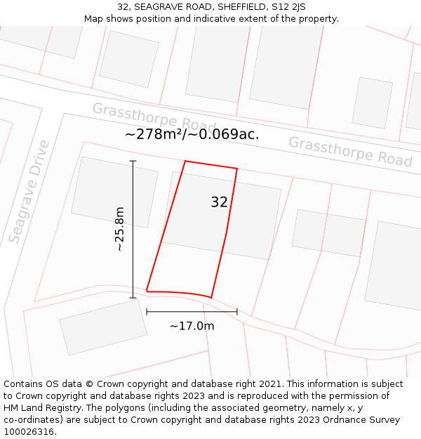32, SEAGRAVE ROAD, SHEFFIELD, S12 2JS: Plot and title map