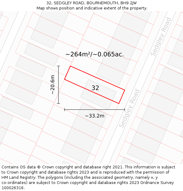 32, SEDGLEY ROAD, BOURNEMOUTH, BH9 2JW: Plot and title map