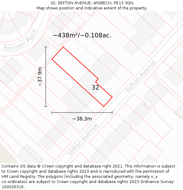 32, SEFTON AVENUE, WISBECH, PE13 3QN: Plot and title map