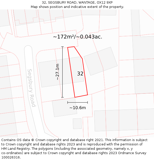 32, SEGSBURY ROAD, WANTAGE, OX12 9XP: Plot and title map