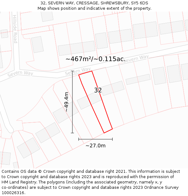 32, SEVERN WAY, CRESSAGE, SHREWSBURY, SY5 6DS: Plot and title map