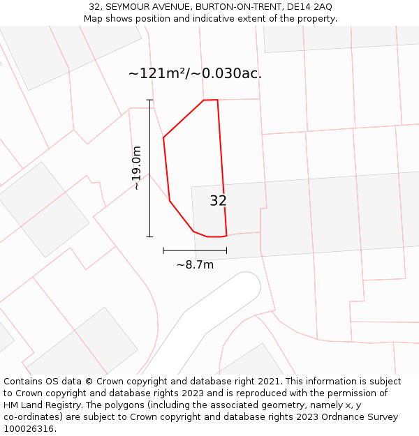 32, SEYMOUR AVENUE, BURTON-ON-TRENT, DE14 2AQ: Plot and title map