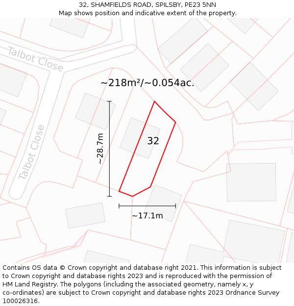 32, SHAMFIELDS ROAD, SPILSBY, PE23 5NN: Plot and title map