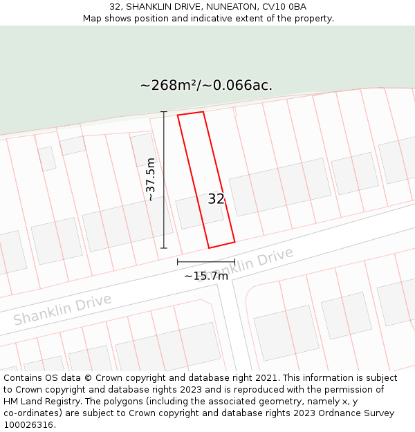 32, SHANKLIN DRIVE, NUNEATON, CV10 0BA: Plot and title map