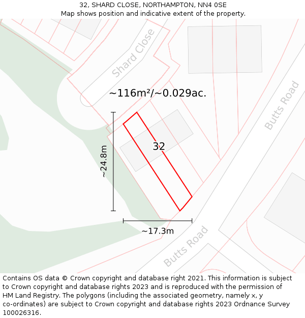 32, SHARD CLOSE, NORTHAMPTON, NN4 0SE: Plot and title map