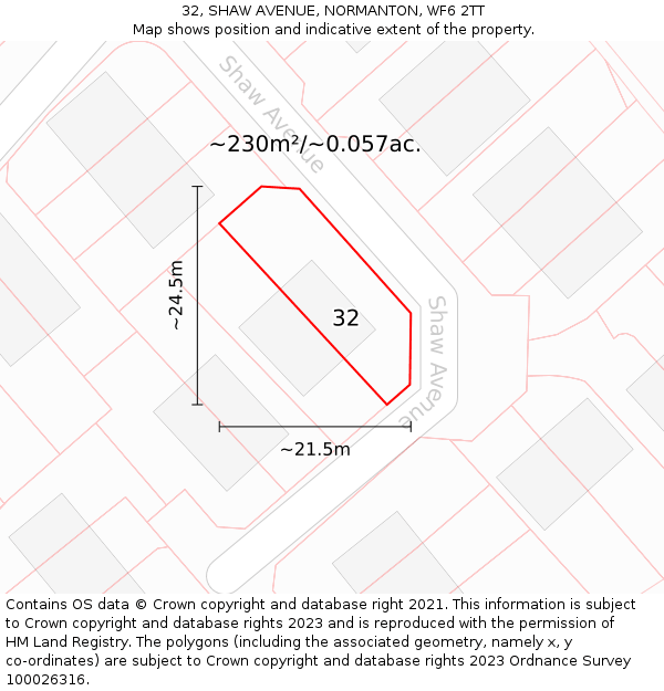 32, SHAW AVENUE, NORMANTON, WF6 2TT: Plot and title map