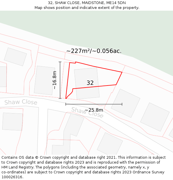 32, SHAW CLOSE, MAIDSTONE, ME14 5DN: Plot and title map