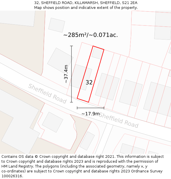 32, SHEFFIELD ROAD, KILLAMARSH, SHEFFIELD, S21 2EA: Plot and title map