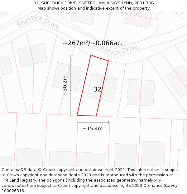 32, SHELDUCK DRIVE, SNETTISHAM, KING'S LYNN, PE31 7RG: Plot and title map
