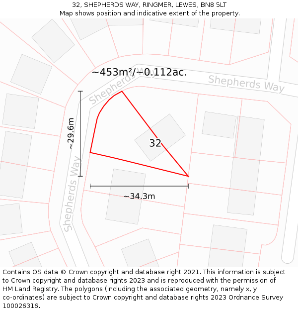 32, SHEPHERDS WAY, RINGMER, LEWES, BN8 5LT: Plot and title map