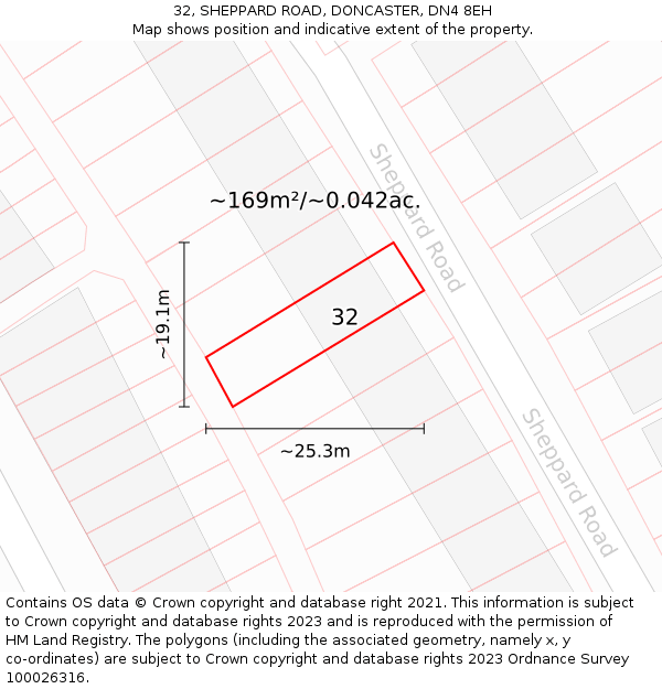 32, SHEPPARD ROAD, DONCASTER, DN4 8EH: Plot and title map