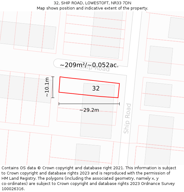 32, SHIP ROAD, LOWESTOFT, NR33 7DN: Plot and title map