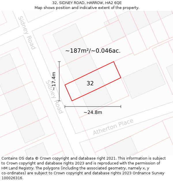 32, SIDNEY ROAD, HARROW, HA2 6QE: Plot and title map
