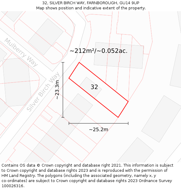 32, SILVER BIRCH WAY, FARNBOROUGH, GU14 9UP: Plot and title map
