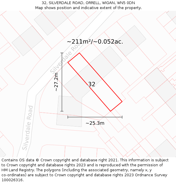 32, SILVERDALE ROAD, ORRELL, WIGAN, WN5 0DN: Plot and title map