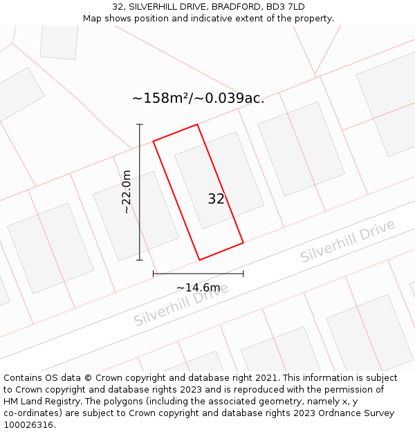32, SILVERHILL DRIVE, BRADFORD, BD3 7LD: Plot and title map