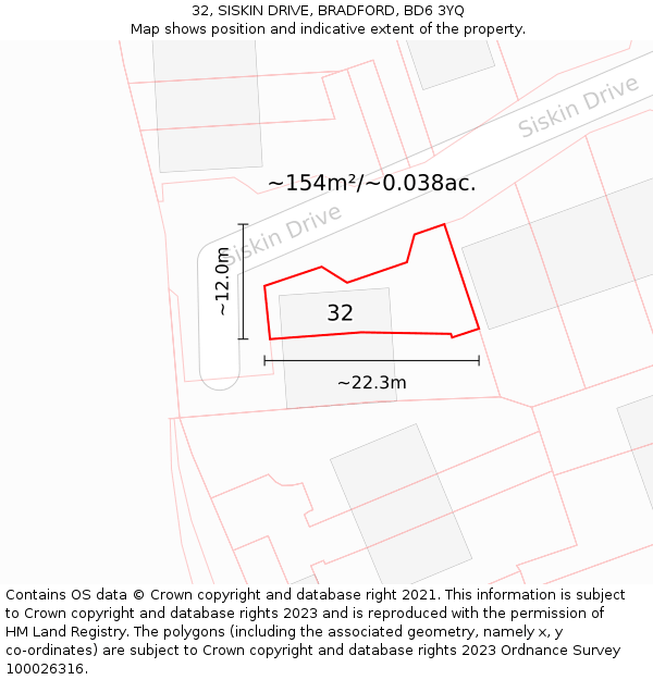 32, SISKIN DRIVE, BRADFORD, BD6 3YQ: Plot and title map