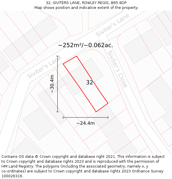 32, SIVITERS LANE, ROWLEY REGIS, B65 8DP: Plot and title map
