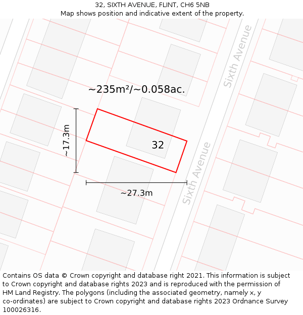 32, SIXTH AVENUE, FLINT, CH6 5NB: Plot and title map