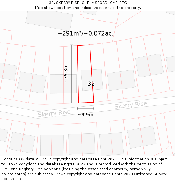 32, SKERRY RISE, CHELMSFORD, CM1 4EG: Plot and title map