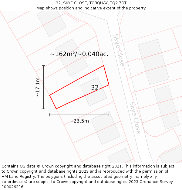 32, SKYE CLOSE, TORQUAY, TQ2 7DT: Plot and title map