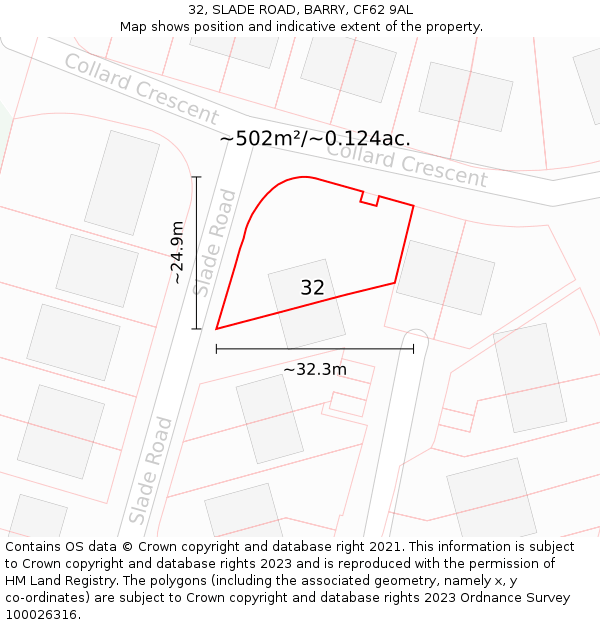 32, SLADE ROAD, BARRY, CF62 9AL: Plot and title map
