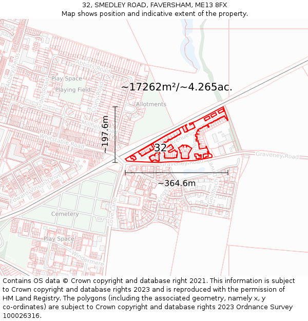 32, SMEDLEY ROAD, FAVERSHAM, ME13 8FX: Plot and title map
