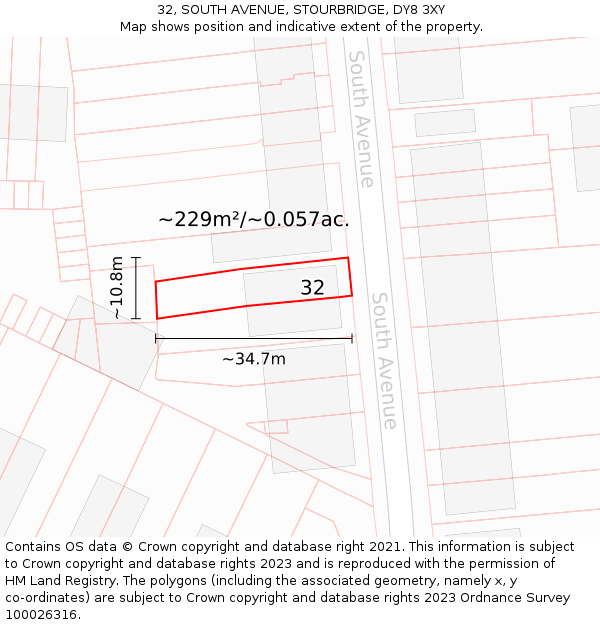 32, SOUTH AVENUE, STOURBRIDGE, DY8 3XY: Plot and title map