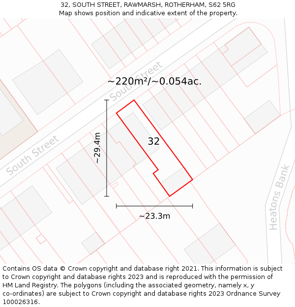 32, SOUTH STREET, RAWMARSH, ROTHERHAM, S62 5RG: Plot and title map
