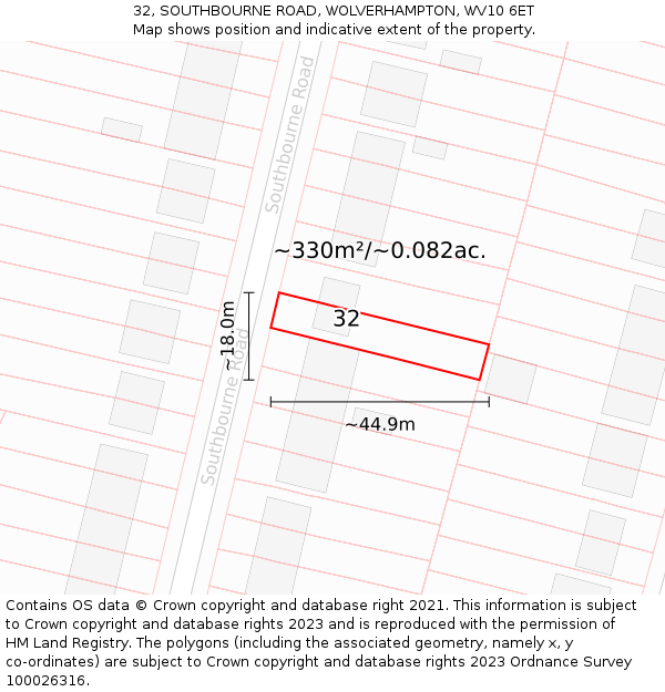 32, SOUTHBOURNE ROAD, WOLVERHAMPTON, WV10 6ET: Plot and title map