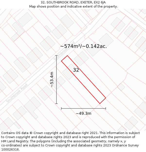 32, SOUTHBROOK ROAD, EXETER, EX2 6JA: Plot and title map