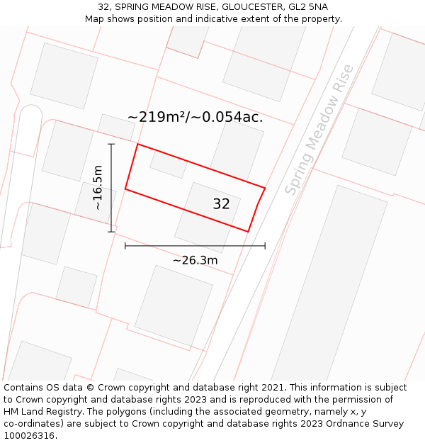 32, SPRING MEADOW RISE, GLOUCESTER, GL2 5NA: Plot and title map