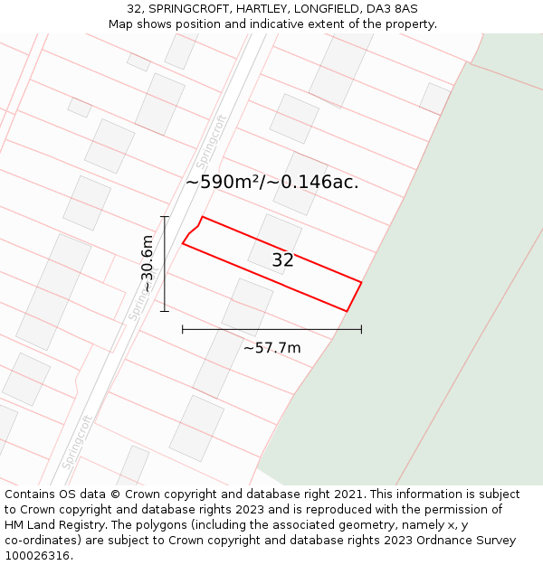 32, SPRINGCROFT, HARTLEY, LONGFIELD, DA3 8AS: Plot and title map